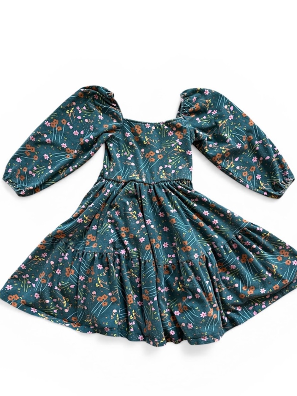 Alice + Ames Green Floral Puff-Sleeve Dress